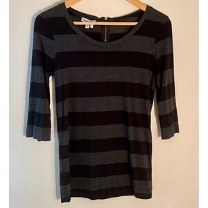 Lacoste Women's Gray & Black Striped 3/4 Sleeve‎ Top with Back Zipper